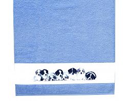 Detská osuška 75x150 cm, motív šteňatá, modrá%