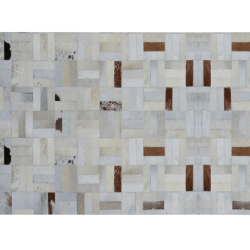 Luxusný kožený koberec, biela/sivá/hnedá, patchwork, 70x140, KOŽA TYP 1