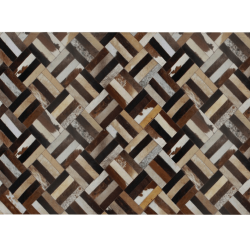 Luxusný kožený koberec, hnedá/čierna/béžová, patchwork, 200x300 , KOŽA TYP 2