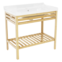 Stôl s keramickým umývadlom, prírodná/biela, SELENE TYP 6, rozbalený tovar